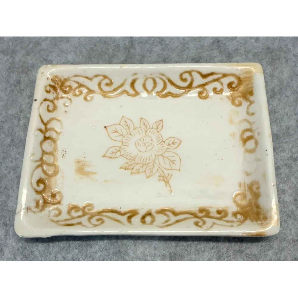 Vintage Made in Japan Ceramic Trinket Dish Brown Rose Floral Jewelry Tray Cream